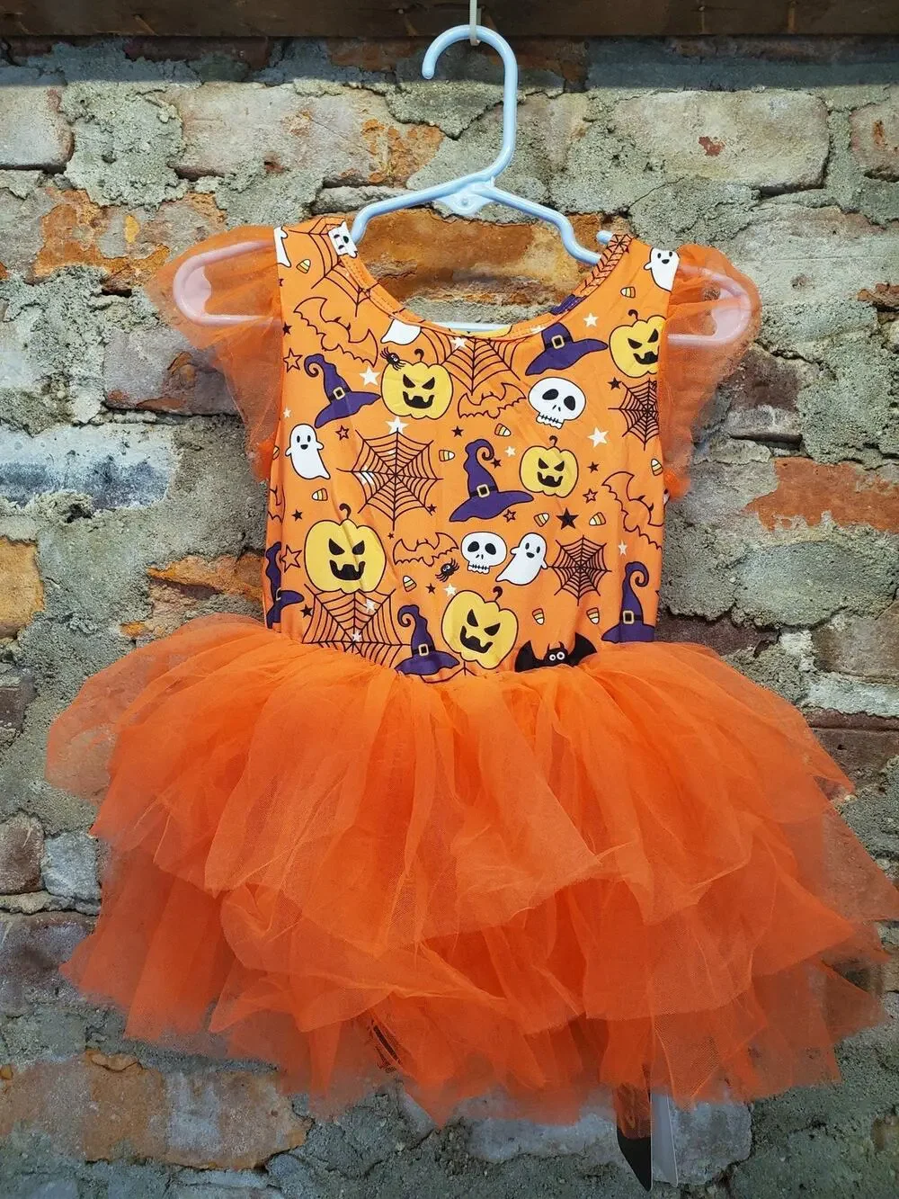 tutu.kk Girls Toddler Halloween Dress Costume 2T Orange Multicolor Pumpkin Ghost